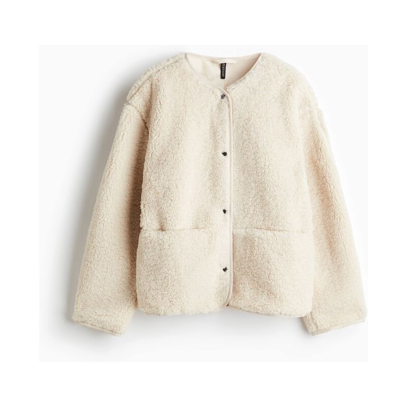 H&M - Plyšová bunda - Světle Béžová