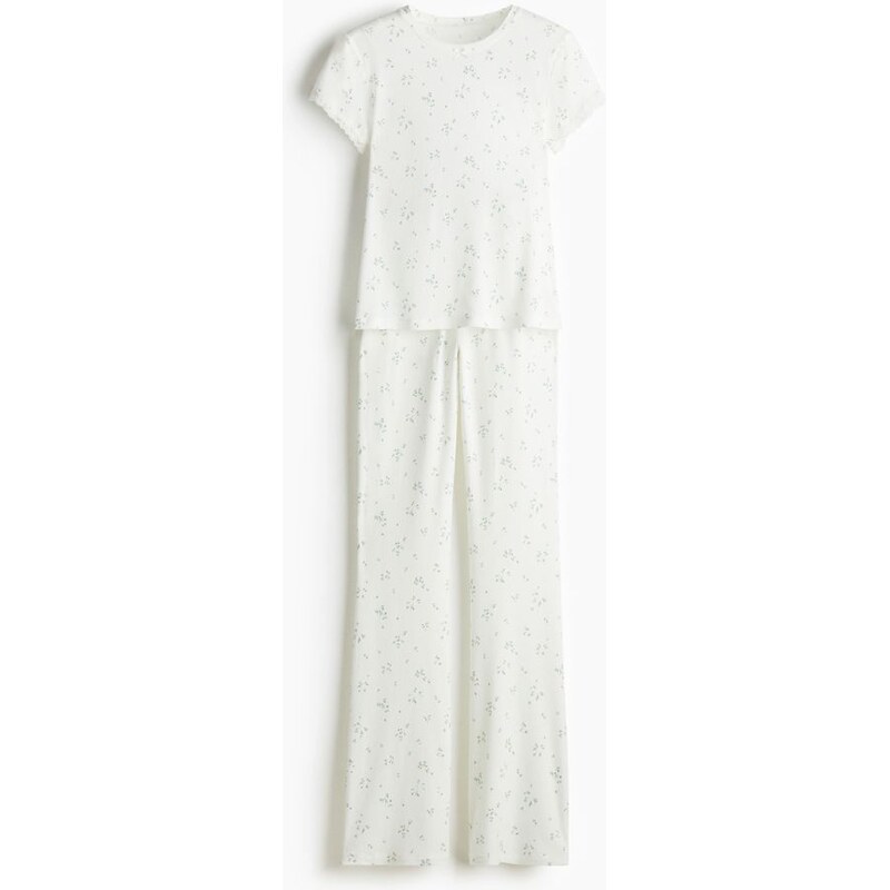 H&M - Žebrované pyžamo z modalu - bílá 108301476