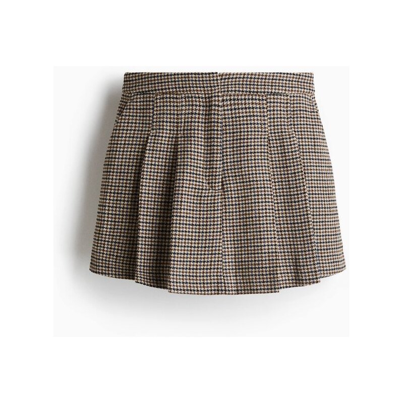 H&M - Skládaná šortková sukně - Světle Béžová/Pepitový Vzor