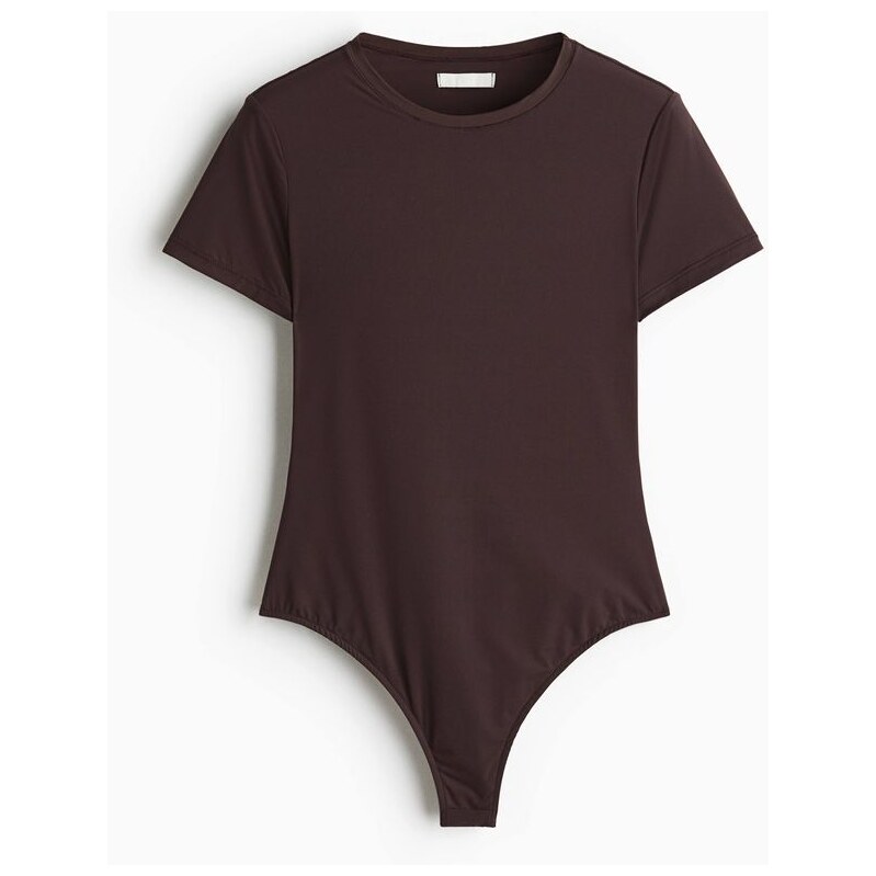 H&M - Body z mikrovláknas krátkým rukávem - Tmavě Hnědá