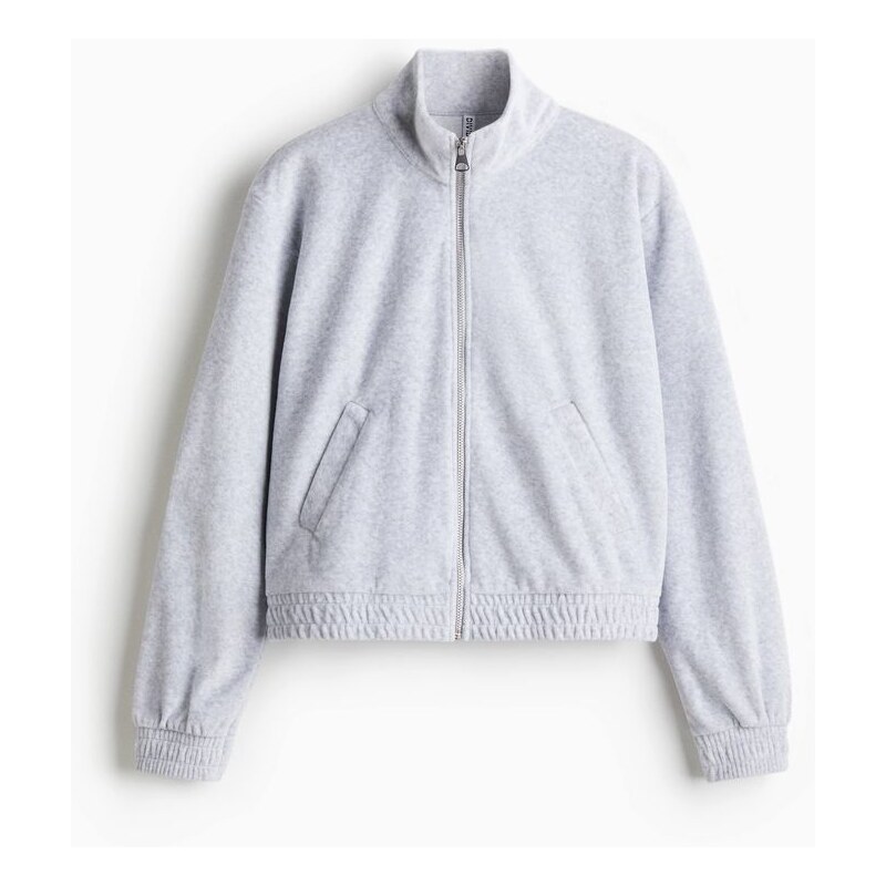 H&M - Velurová bunda na zips kapucí - šedá 108301620