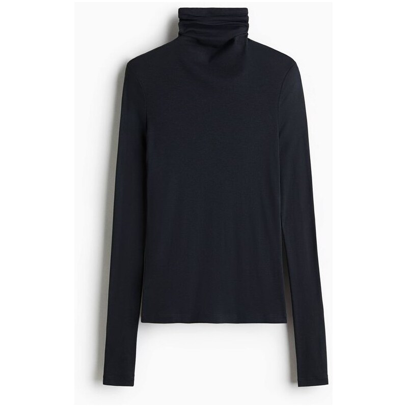 H&M - Top z bavlny pimas vysokým límcem - černá 108301779