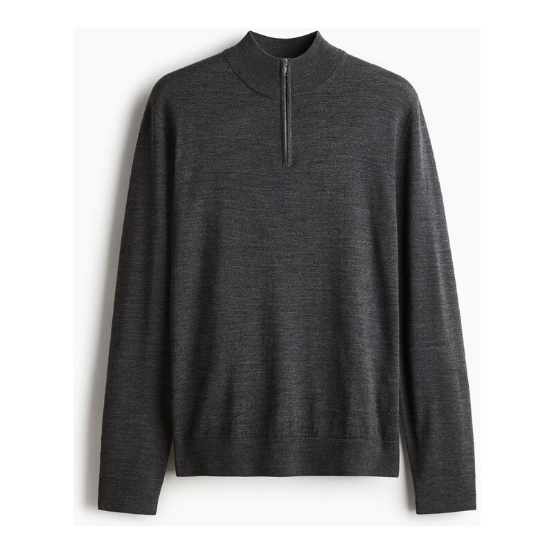 H&M - Svetr z vlny merinos horním zipem Regular Fit - Tmavě Šedá