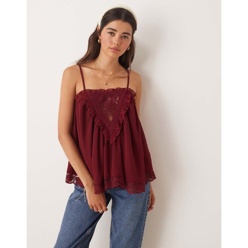 Miss Selfridge chiffon and lace cami top in red 108304075