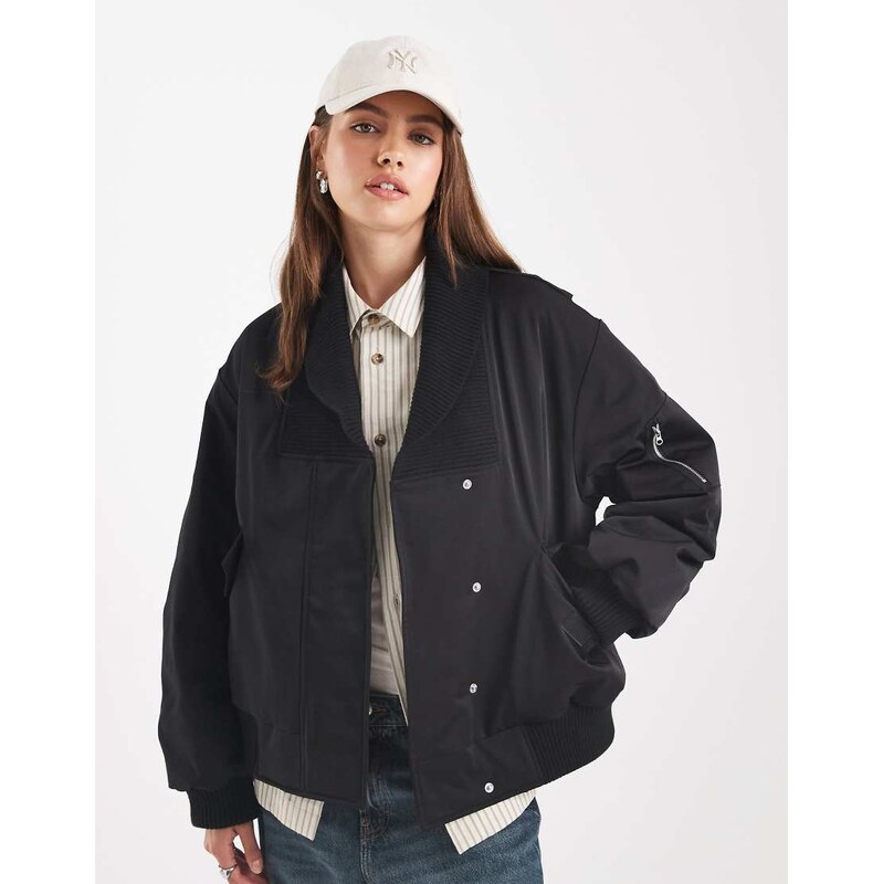 ASOS DESIGN knitted collar bomber jacket in black 110990125