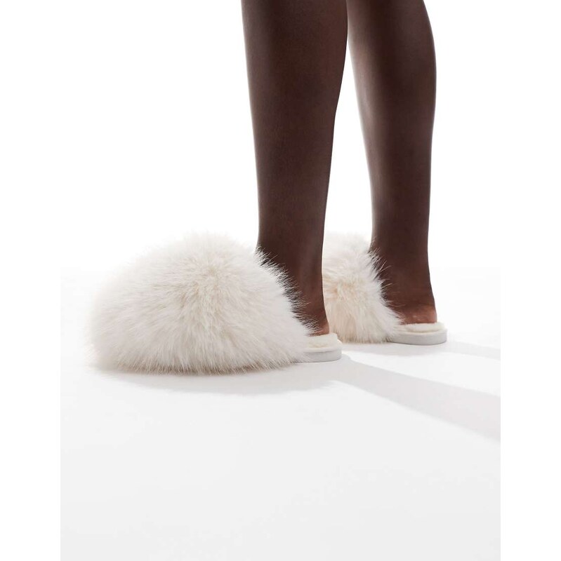 SEQWL Smarties fluffy pom pom slippers in cream-White 108304220