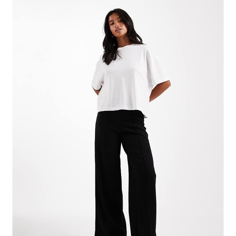 Vero Moda Petite pin tuck wide leg trouser in black