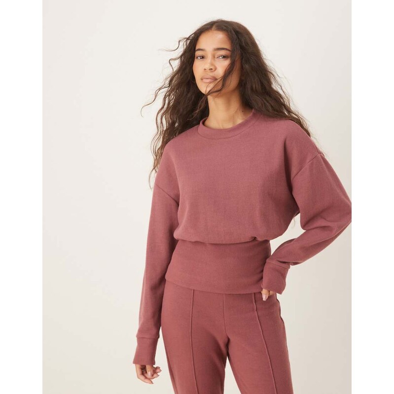 ASOS DESIGN Supersoft corset waist long sleeve top in dark rose - TAN-Brown