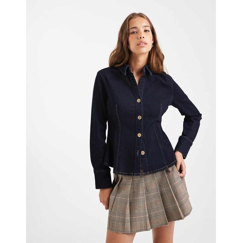 Miss Selfridge long sleeve fitted denim shirt in indigo wash