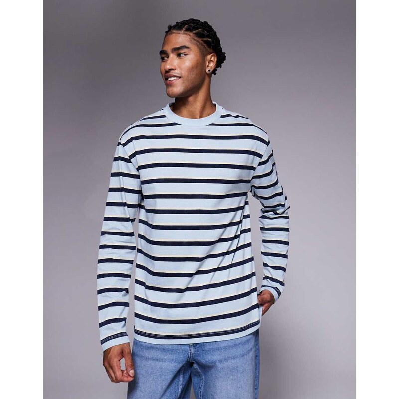 ASOS DESIGN relaxed long sleeve t-shirt in washed blue and navy