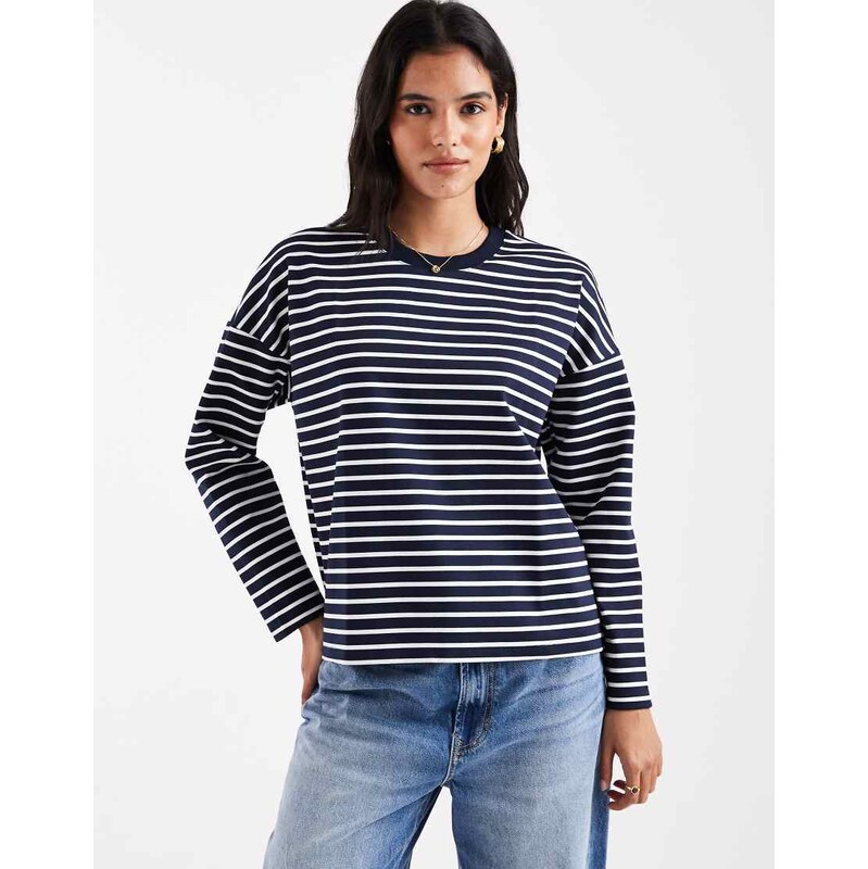 Vero Moda oversized long sleeve t-shirt in navy and white stripe
