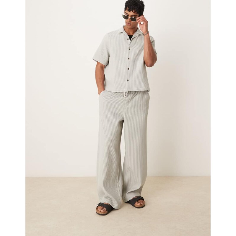 ASOS DESIGN co-ord wide leg plisse trousers in grey