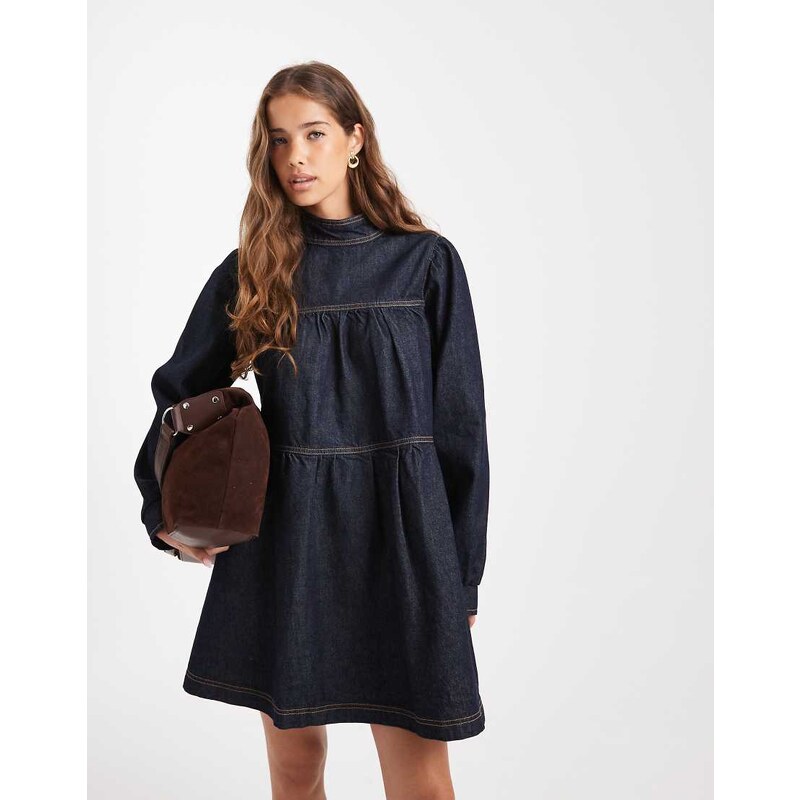 Miss Selfridge denim tiered dress in indigo wash-Blue 108304492