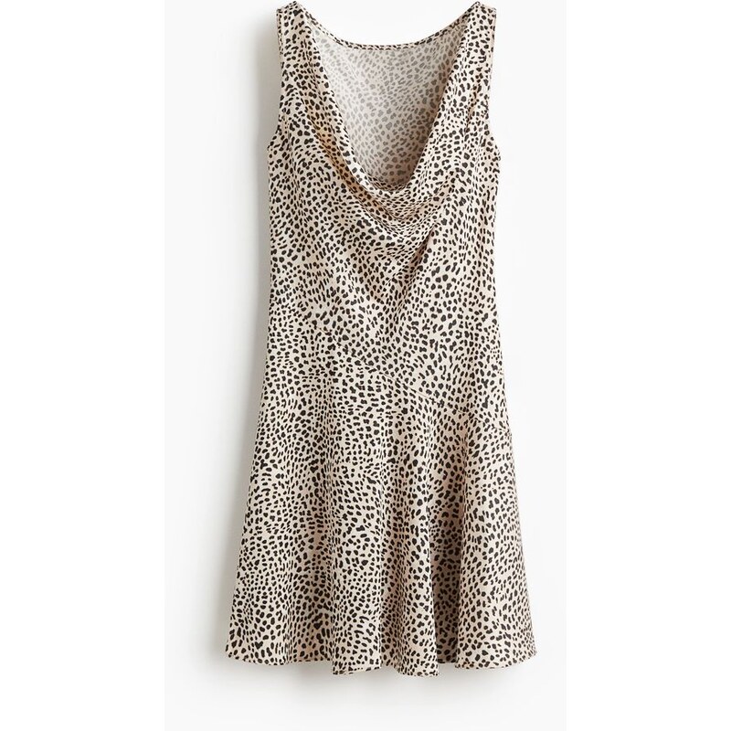 H&M - Cowl-neck dress - Světle Béžová/Leopardí Potisk
