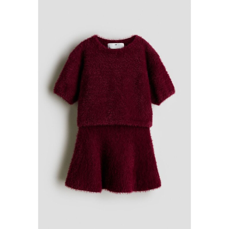 H&M - Dvoudílná souprava z huňatého úpletu - Tmavě Červená