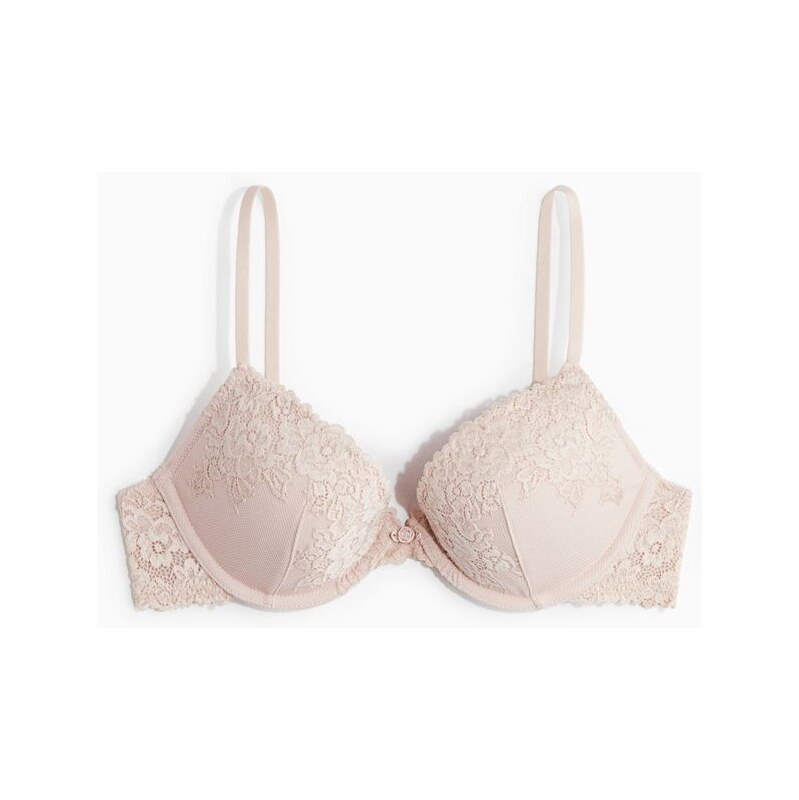 H&M - Krajková podprsenka push-up - růžová 108304743