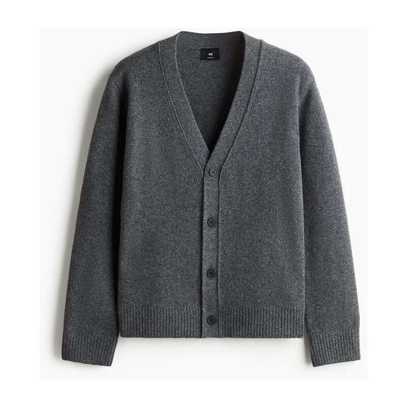 H&M - Česaný propínací svetr Regular Fit - Tmavě Šedá