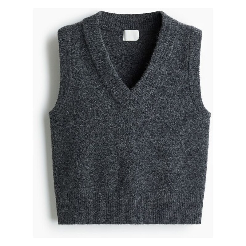 H&M - Krátká pletená vesta - Tmavě Šedý Melír