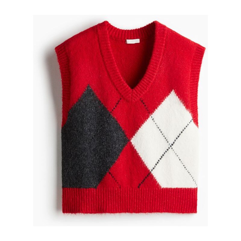 H&M - Žakárově pletená vesta - červená 108304843