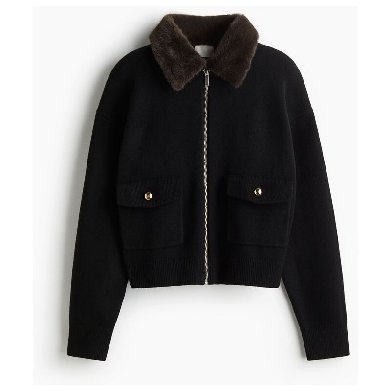 H&M - Propínací svetrs límcem - černá 108304845