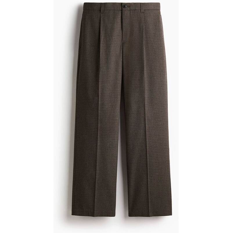 H&M - Elegantní kalhoty Relaxed Fit - Hnědá/Kostka