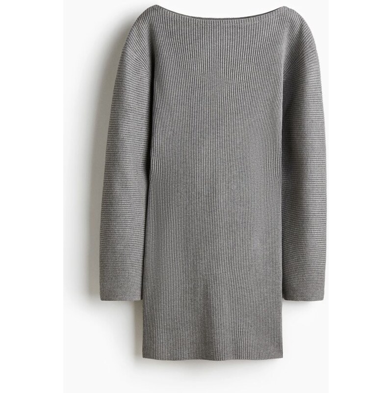 H&M - Šaty z žebrovaného úpletu - Šedý Melír