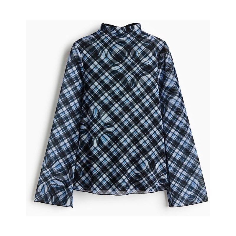 H&M - Top zesíťovinys vysokým límcem - modrá 108304960