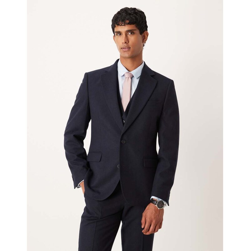 ASOS DESIGN slim wool look suit jacket in navy