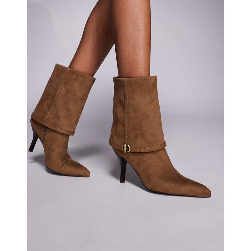 ASOS DESIGN Ella heeled fold over ankle boots with buckle detail