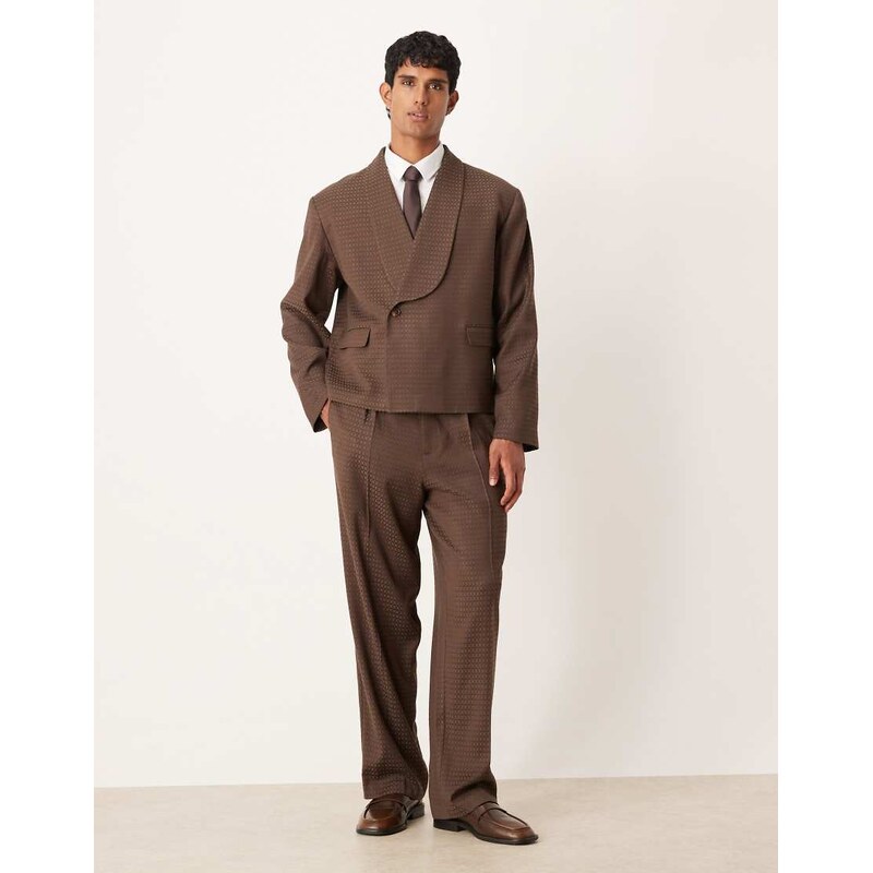 ASOS DESIGN wide suit trousers in brown jacquard