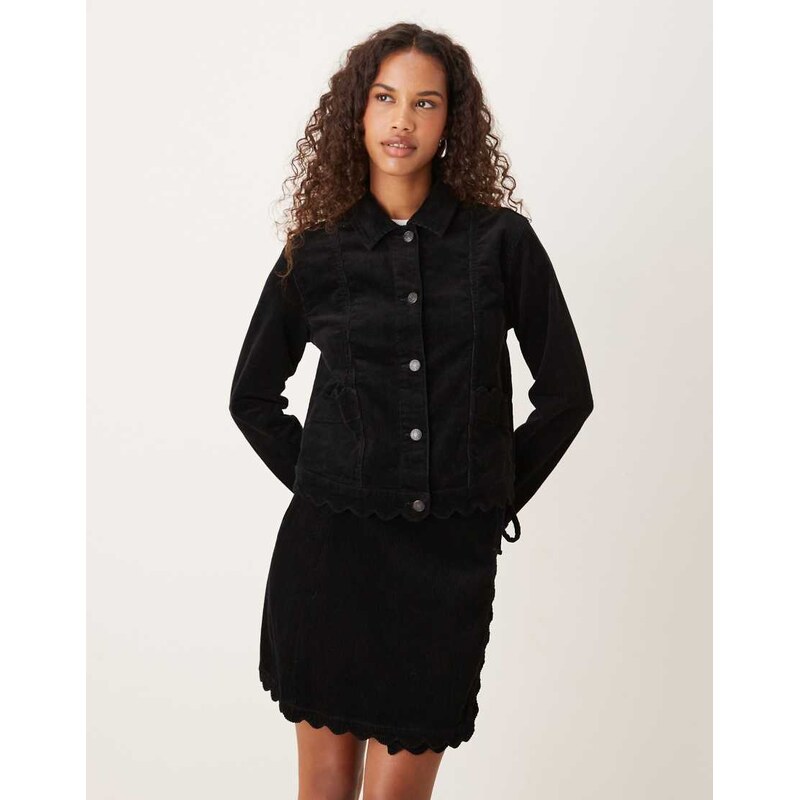 Nobodys Child scallop trim cord jacket co-ord in black 108421463