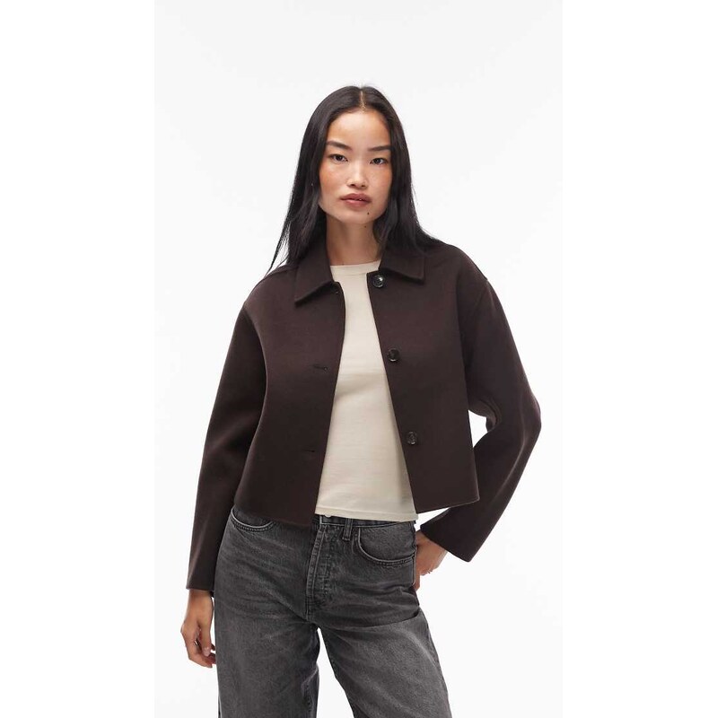 ARKET wool double layer cropped shacket in brown