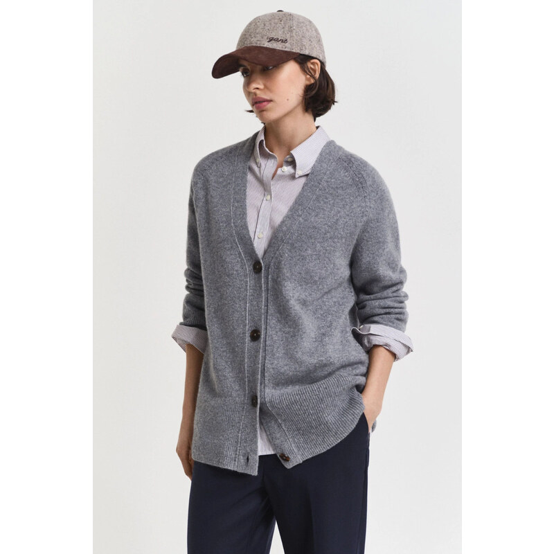 KARDIGÁN GANT DETAIL KNIT CARDIGAN CHARCOAL MELANGE 107792701