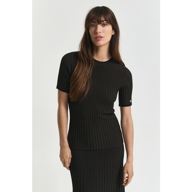 SVETR GANT CONTRAST RIBBED SS C-NECK GREEN LAGOON