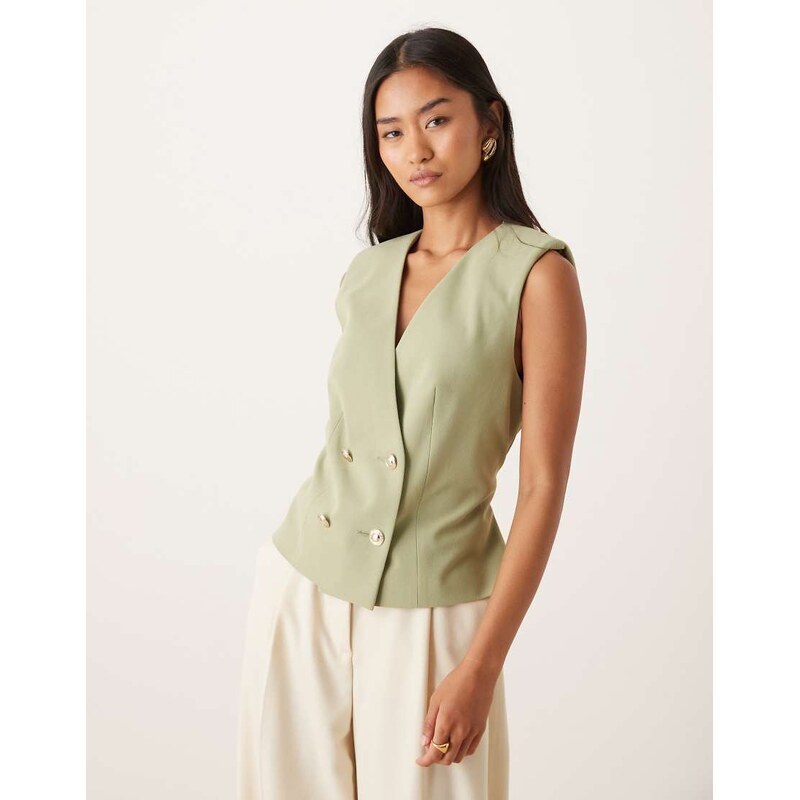 ASOS DESIGN tie waistcoat in khaki-Green