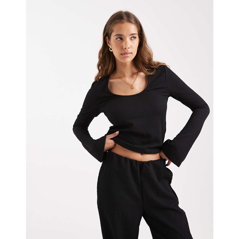 Vero Moda textured jersey bell sleeve top co-ord in black 108310243