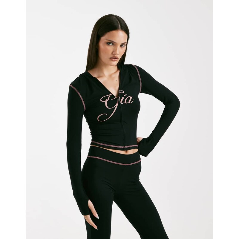 I.AM.GIA Blare logo contrast stitch zip through hoodie co-ord in
