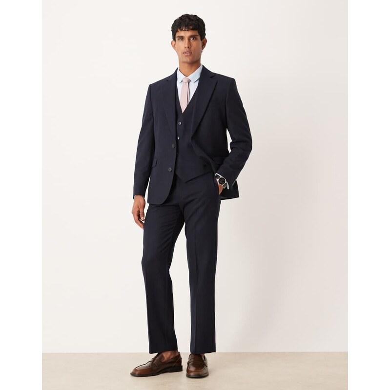 ASOS DESIGN straight wool look suit trouser in navy
