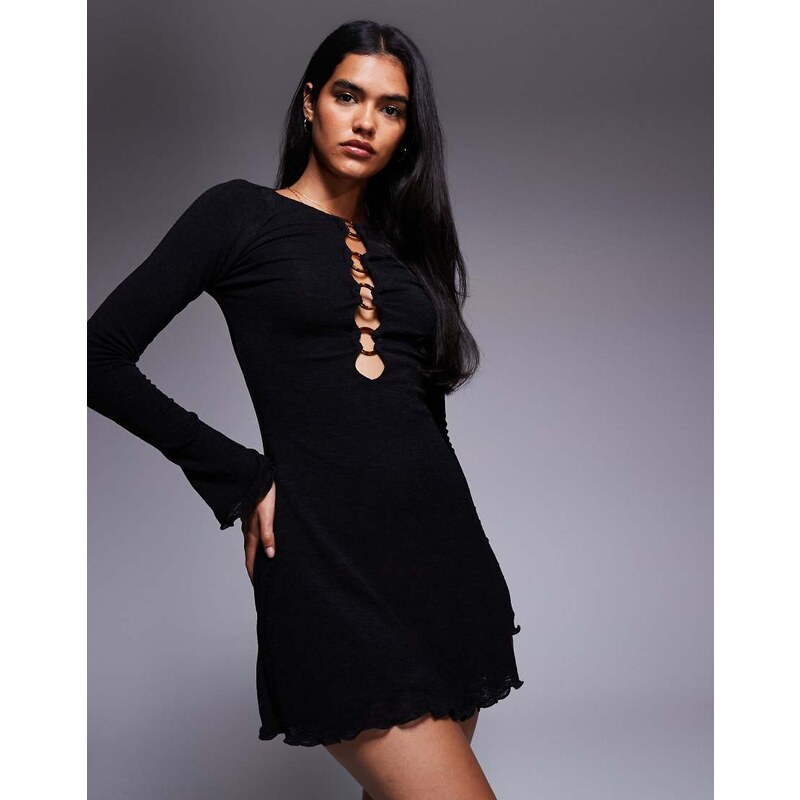 Princess Polly Dejonge lettuce edge hem ring detail open front detail 108555577