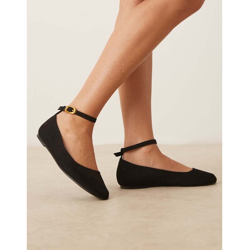 ASOS DESIGN Lara round toe ballets in black suedette 115167593
