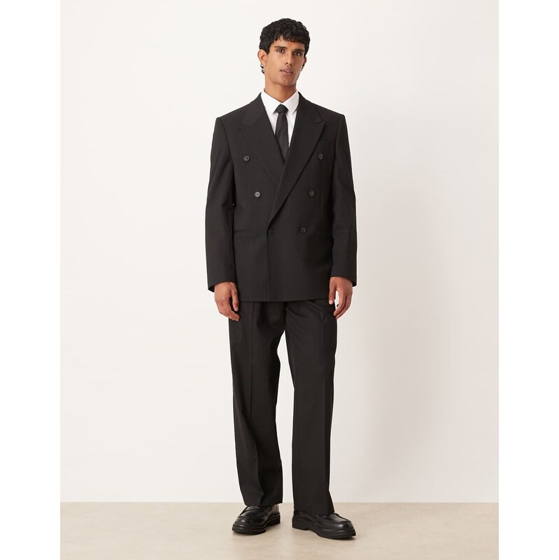 ASOS DESIGN wide leg suit trousers in black metallic pinstripe