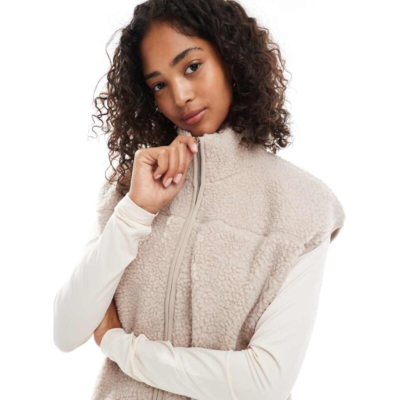 Pieces teddy zip front vest in silver grey