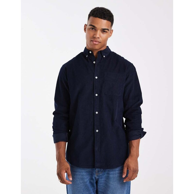 Jack & Jones cord shirt with pocket in navy