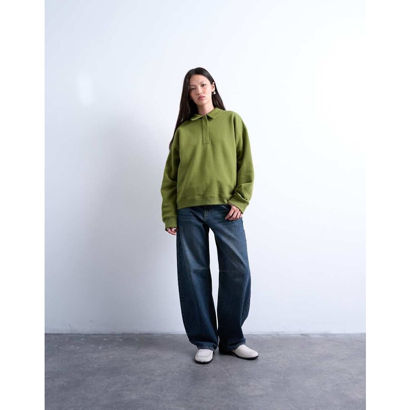 Topshop polo sweat in green 108310340