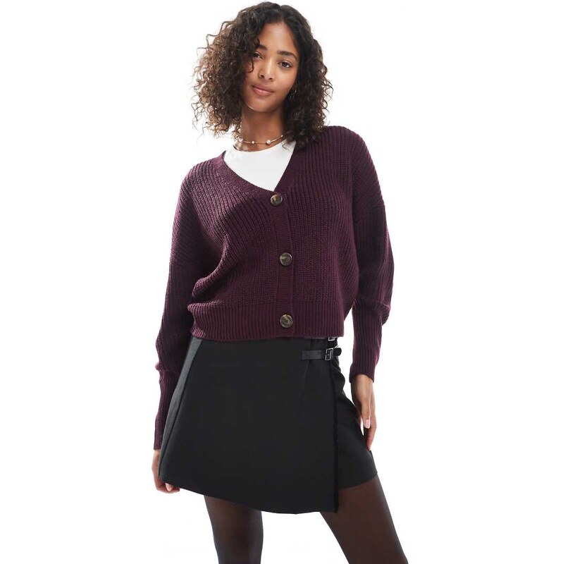 Vero Moda button through chunky rib cardigan in burgundy-Red 108310236