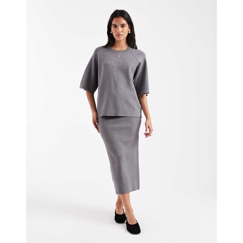 Object structured knit midi skirt co-ord in grey 108310270