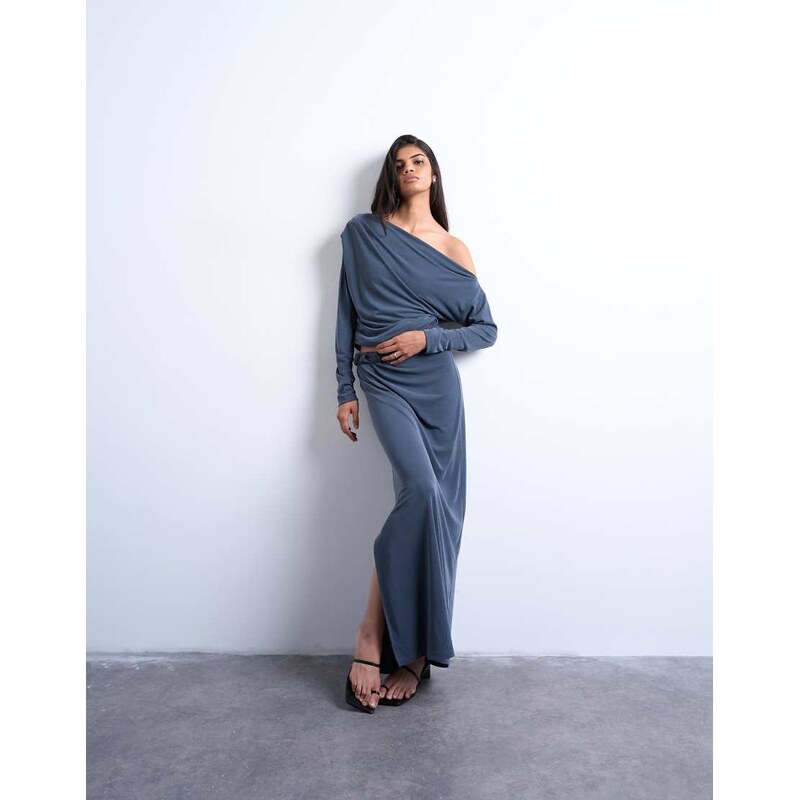Topshop cupro twist detail maxi skirt co-ord in charcoal grey 108310293