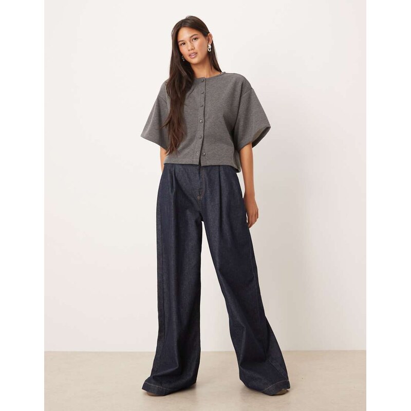ASOS DESIGN boxy button through sweat top in charcoal-Grey