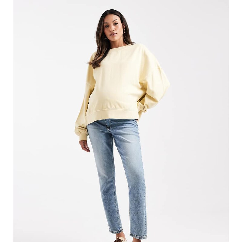 ASOS Maternity ASOS DESIGN Maternity slim fit mom jeans in mid blue 99477914