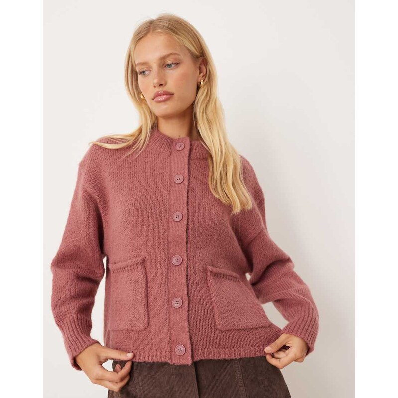 ASOS DESIGN boxy oversized cardigan with pocket detail in dusty pink